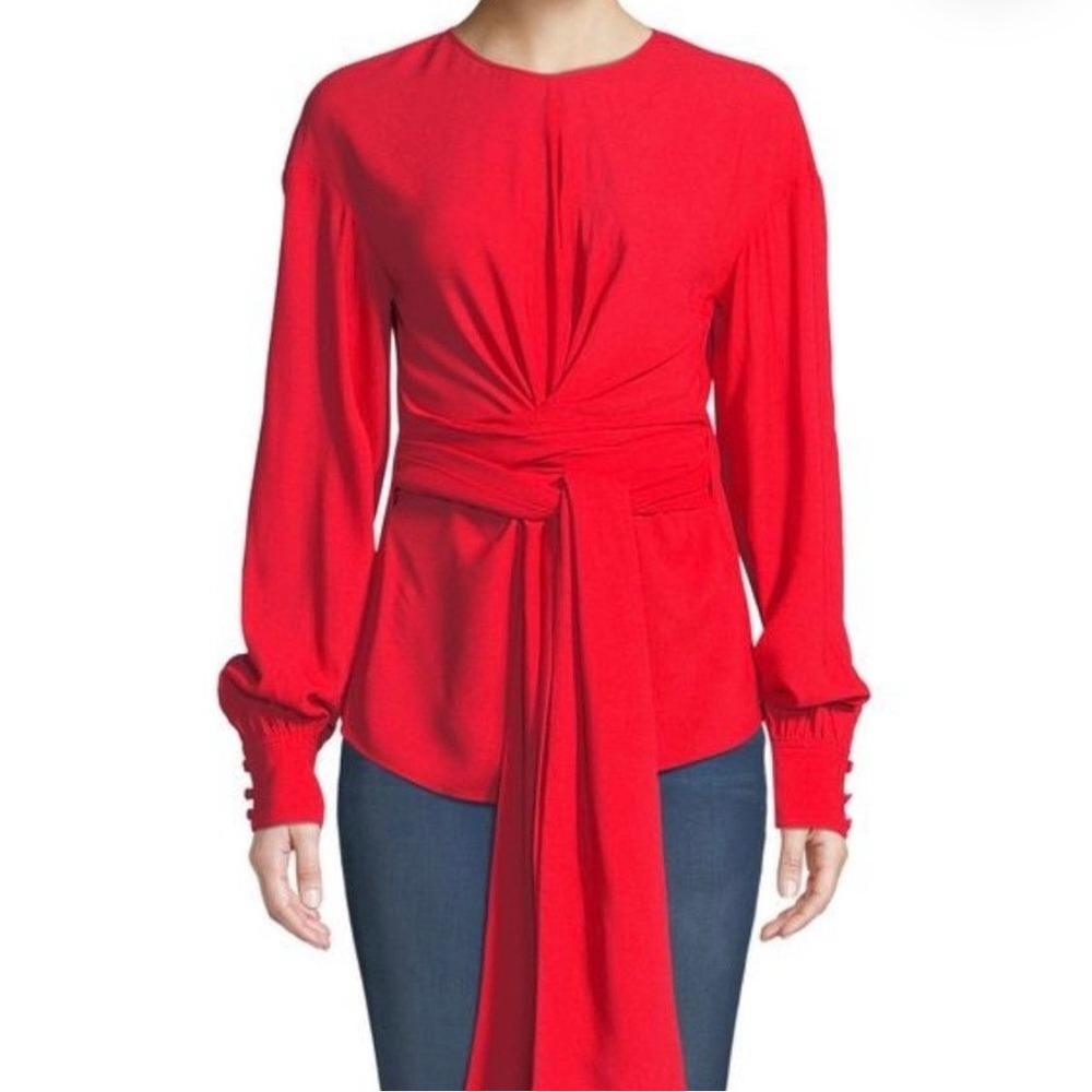 Diane von Furstenberg DVF Red Front Tie Long Sleeve Blouse Size 8